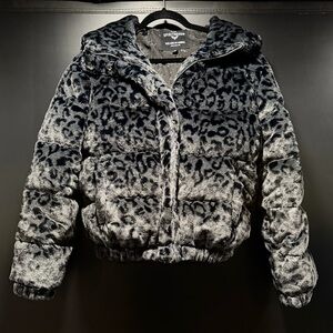SpiritHoods Slate Leopard Classic ULTRA SOFT Faux Fur Puffer Jacket Men's/Unisex